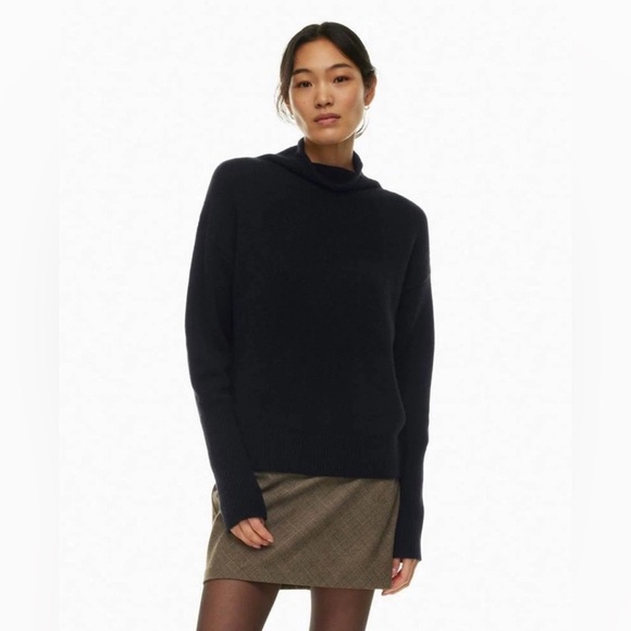 Women Aritzia Wilfred Cyprie Black Merino Wool Pullover Mock Neck Sweater L - Picture 2 of 9